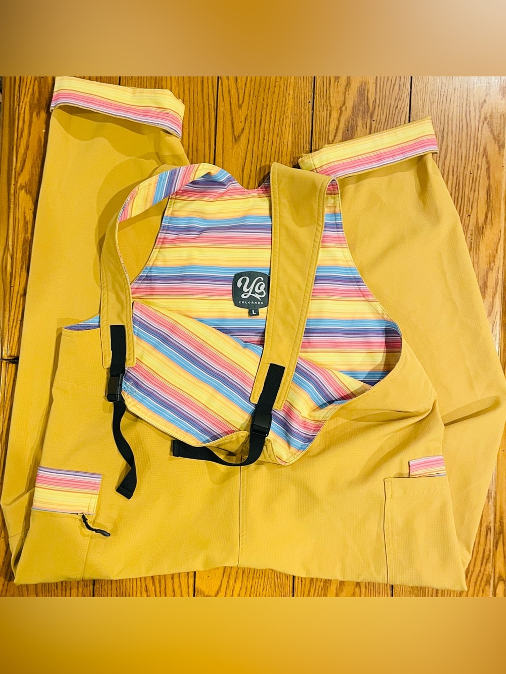YoColorado Serape All Day Overalls, size large, golden sunset color - Picture 6 of 12
